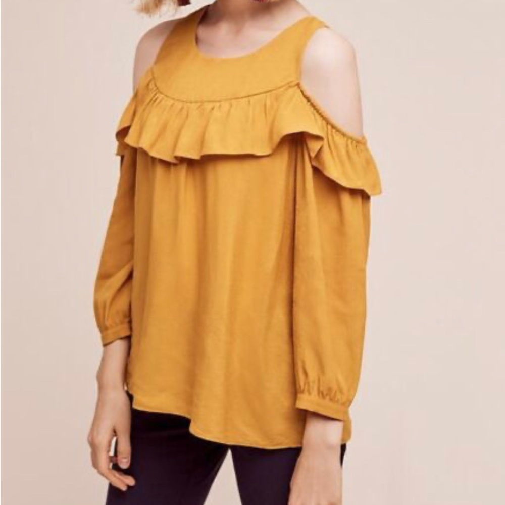 NWT Anthropologie Brearly Open-shoulder Blouse Top by Maeve in Mustard